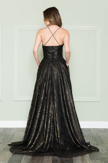 Poly USA 8862 Long A-line Lace Dress