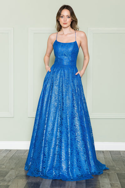 Poly USA 8862 Long A-line Lace Dress