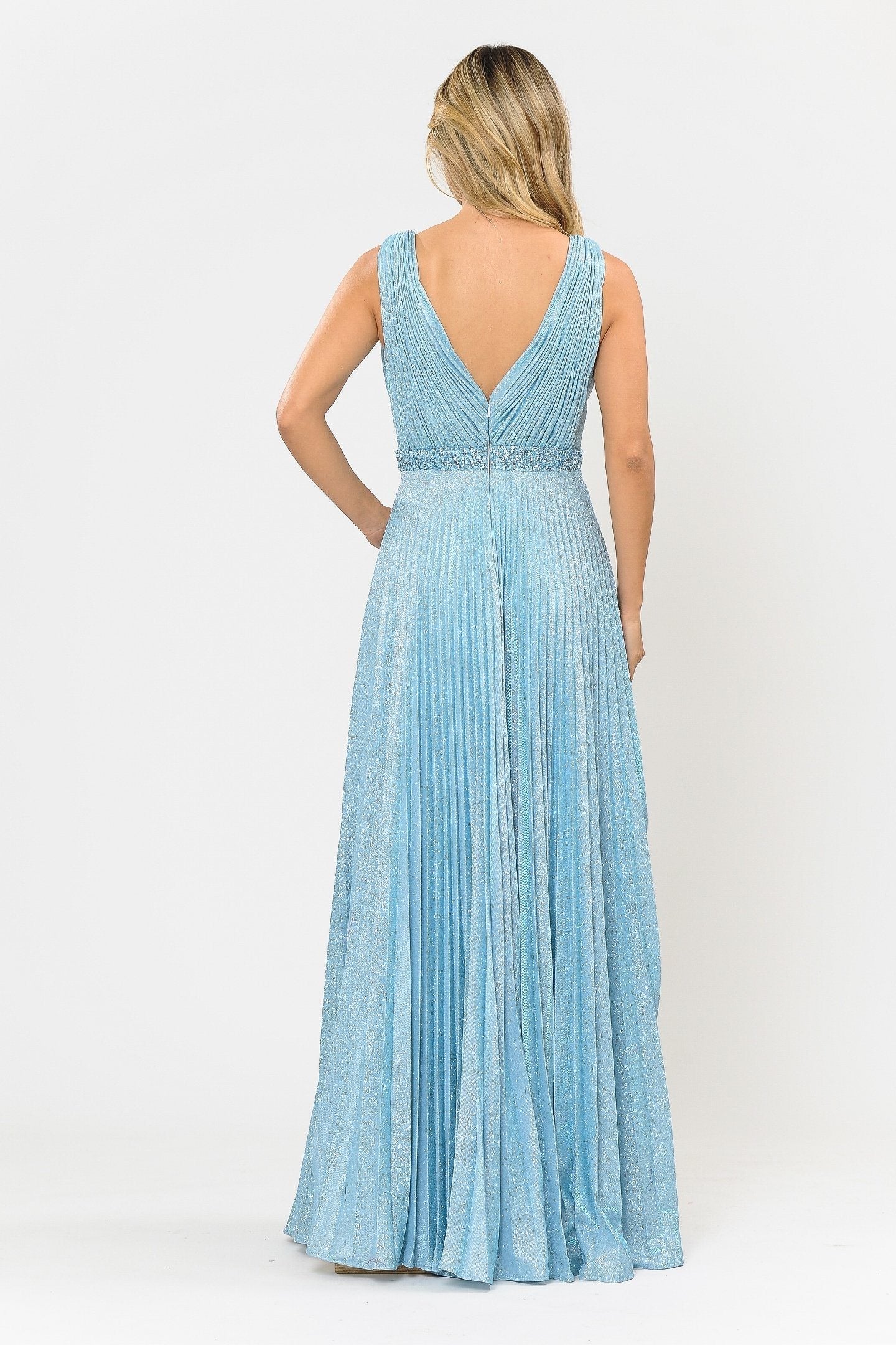Poly USA 8600 Long A-line Ruched Metallic Glitter Dress