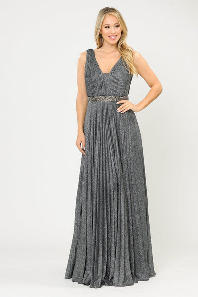 Poly USA 8600 Long A-line Ruched Metallic Glitter Dress