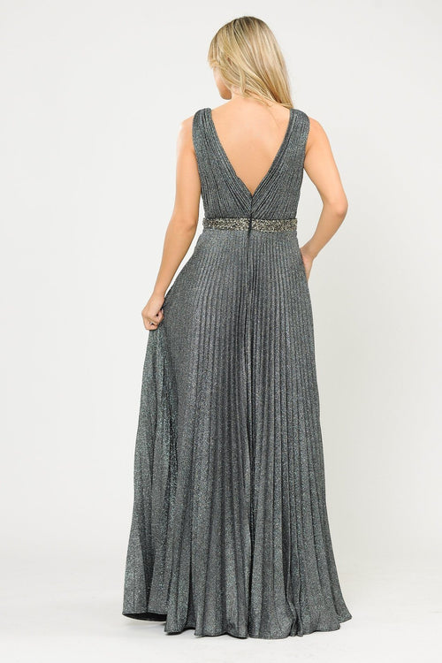 Poly USA 8600 Long A-line Ruched Metallic Glitter Dress