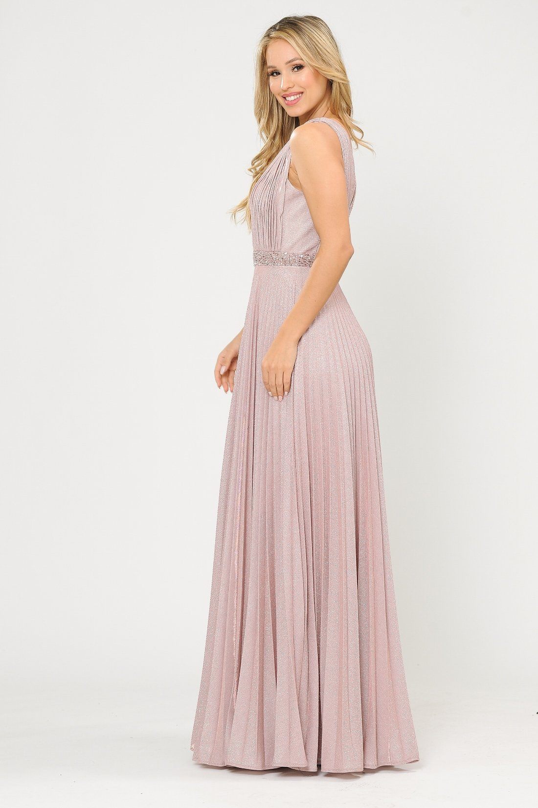 Poly USA 8600 Long A-line Ruched Metallic Glitter Dress