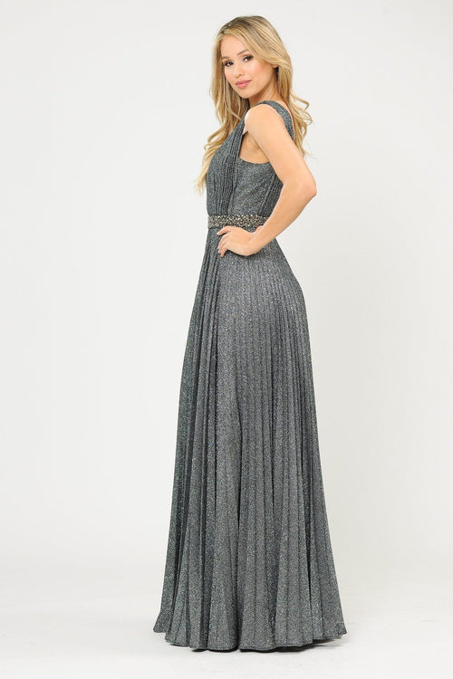 Poly USA 8600 Long A-line Ruched Metallic Glitter Dress
