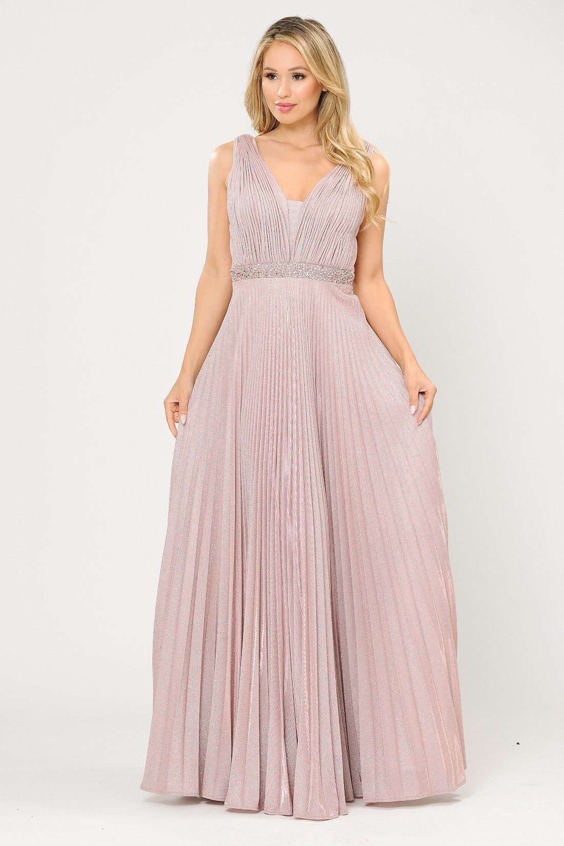 Poly USA 8600 Long A-line Ruched Metallic Glitter Dress
