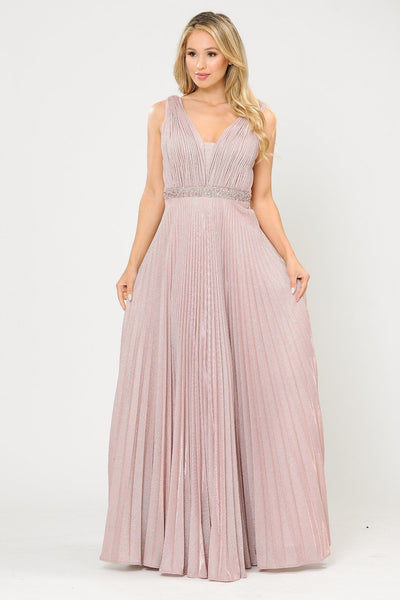 Poly USA 8600 Long A-line Ruched Metallic Glitter Dress