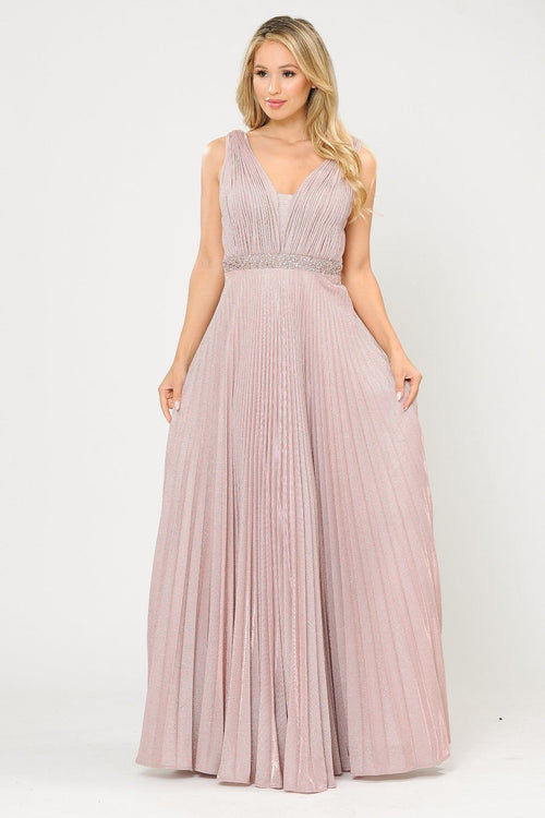 Poly USA 8600 Long A-line Ruched Metallic Glitter Dress