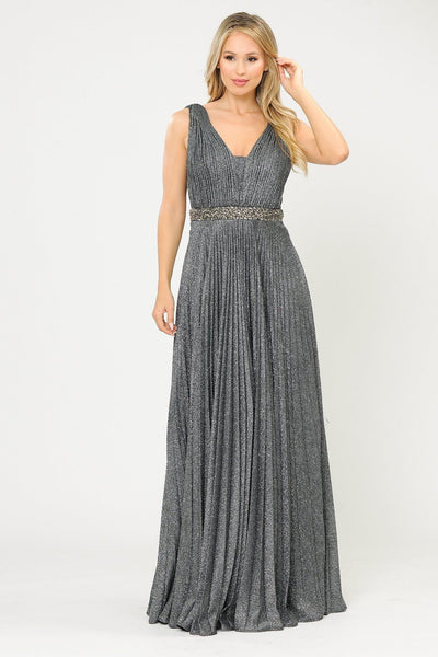 Poly USA 8600 Long A-line Ruched Metallic Glitter Dress