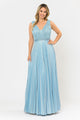 Poly USA 8600 Long A-line Ruched Metallic Glitter Dress