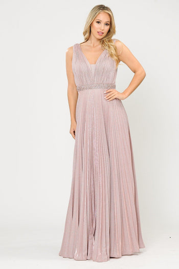 Poly USA 8600 Long A-line Ruched Metallic Glitter Dress