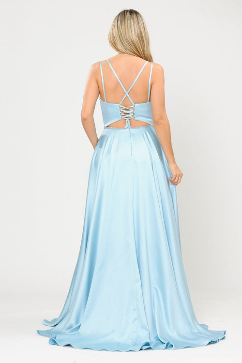 Poly USA 8652 Long A-line Satin Dress with Corset Back