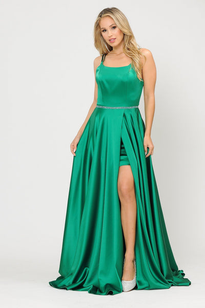 Poly USA 8652 Long A-line Satin Dress with Corset Back