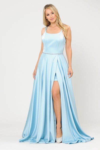 Poly USA 8652 Long A-line Satin Dress with Corset Back