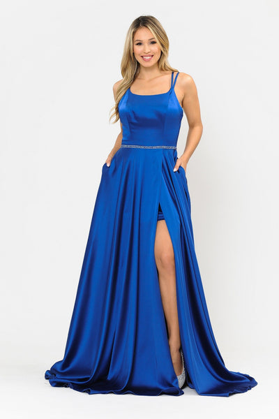 Poly USA 8652 Long A-line Satin Dress with Corset Back
