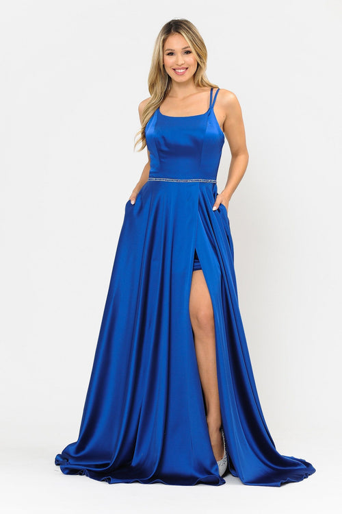 Poly USA 8652 Long A-line Satin Dress with Corset Back