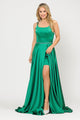 Vestido largo de satén con corte en A y espalda de corsé de Poly USA 8652