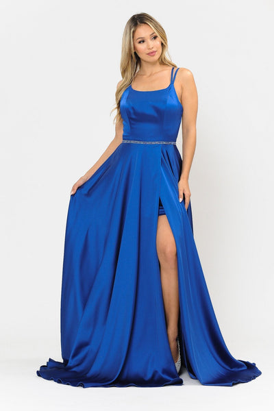 Poly USA 8652 Long A-line Satin Dress with Corset Back