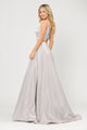 Poly USA 8644 Long A-line Satin Dress with Illusion V-Neckline