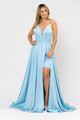 Poly USA 8606 Long A-line Satin Dress with Short Skirt