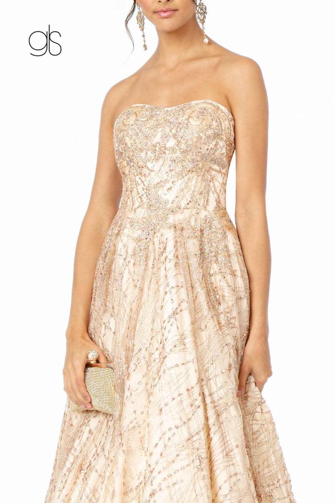 Long A-Line Strapless Glitter Dress by Elizabeth K GL2921 - Long Formal Dresses