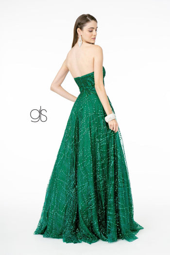 Long A-Line Strapless Glitter Dress by Elizabeth K GL2921 - Long Formal Dresses
