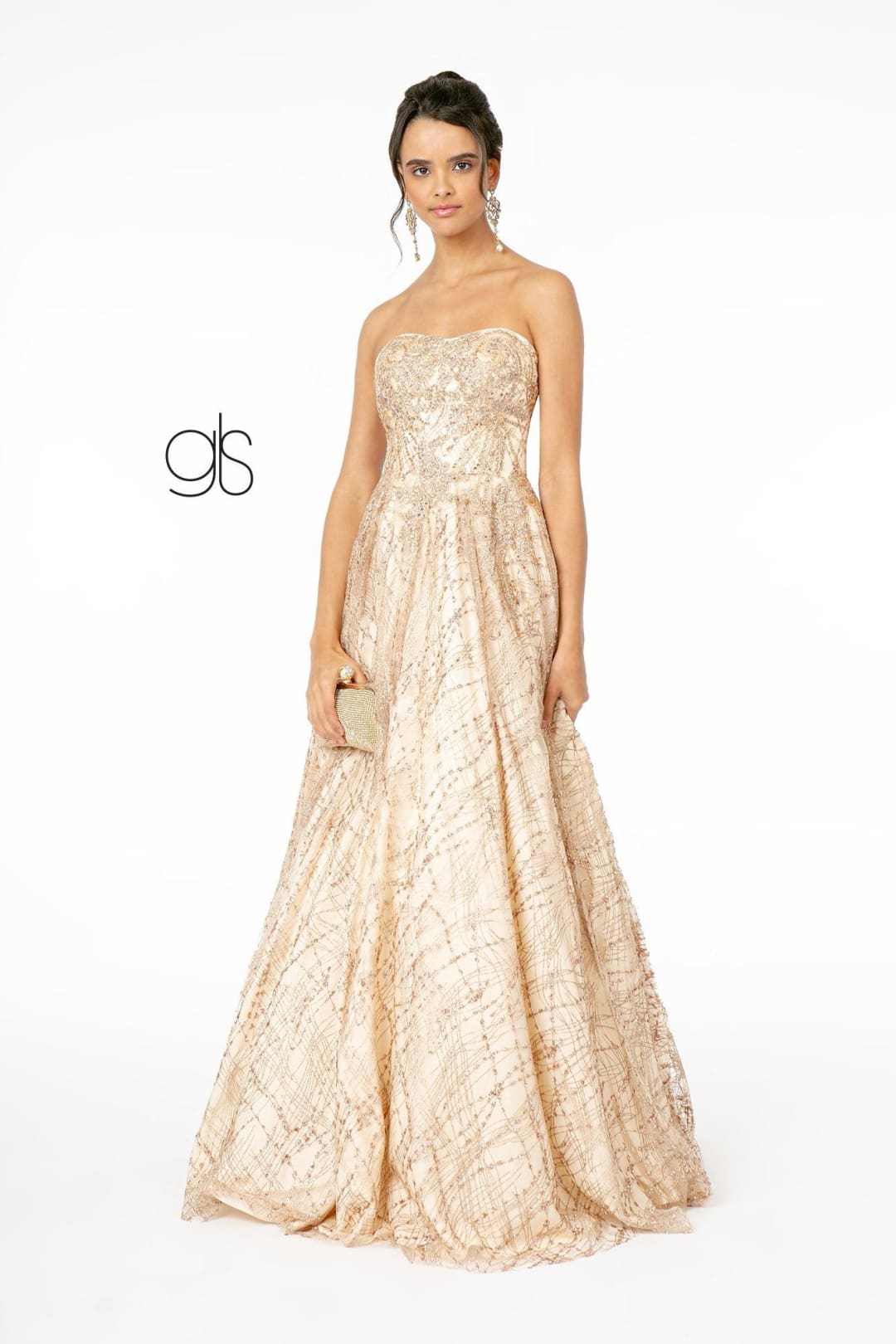 Long A-Line Strapless Glitter Dress by Elizabeth K GL2921 - S / Rose Gold - Long Formal Dresses