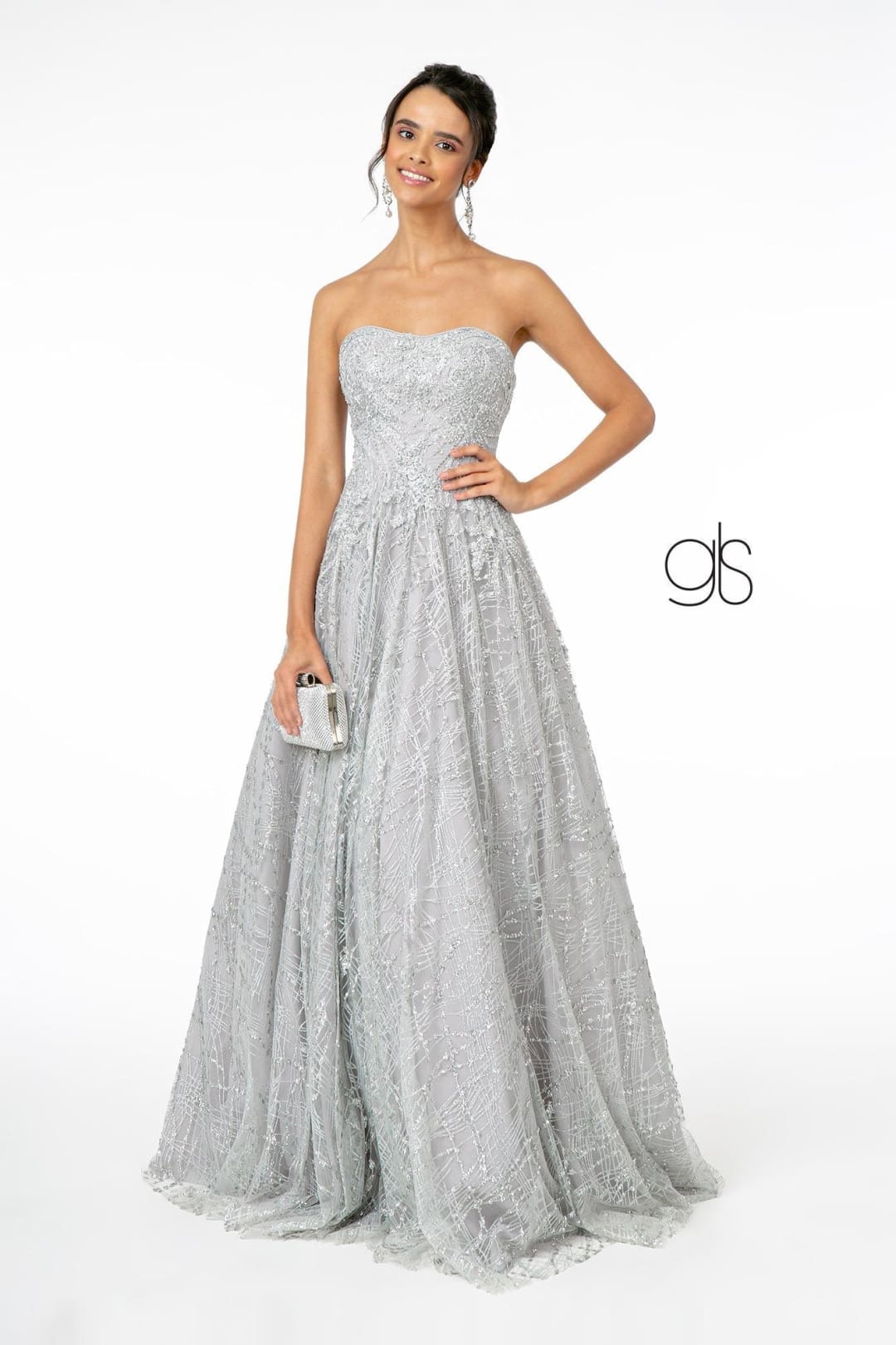 Long A-Line Strapless Glitter Dress by Elizabeth K GL2921 - XS / Silver - Long Formal Dresses