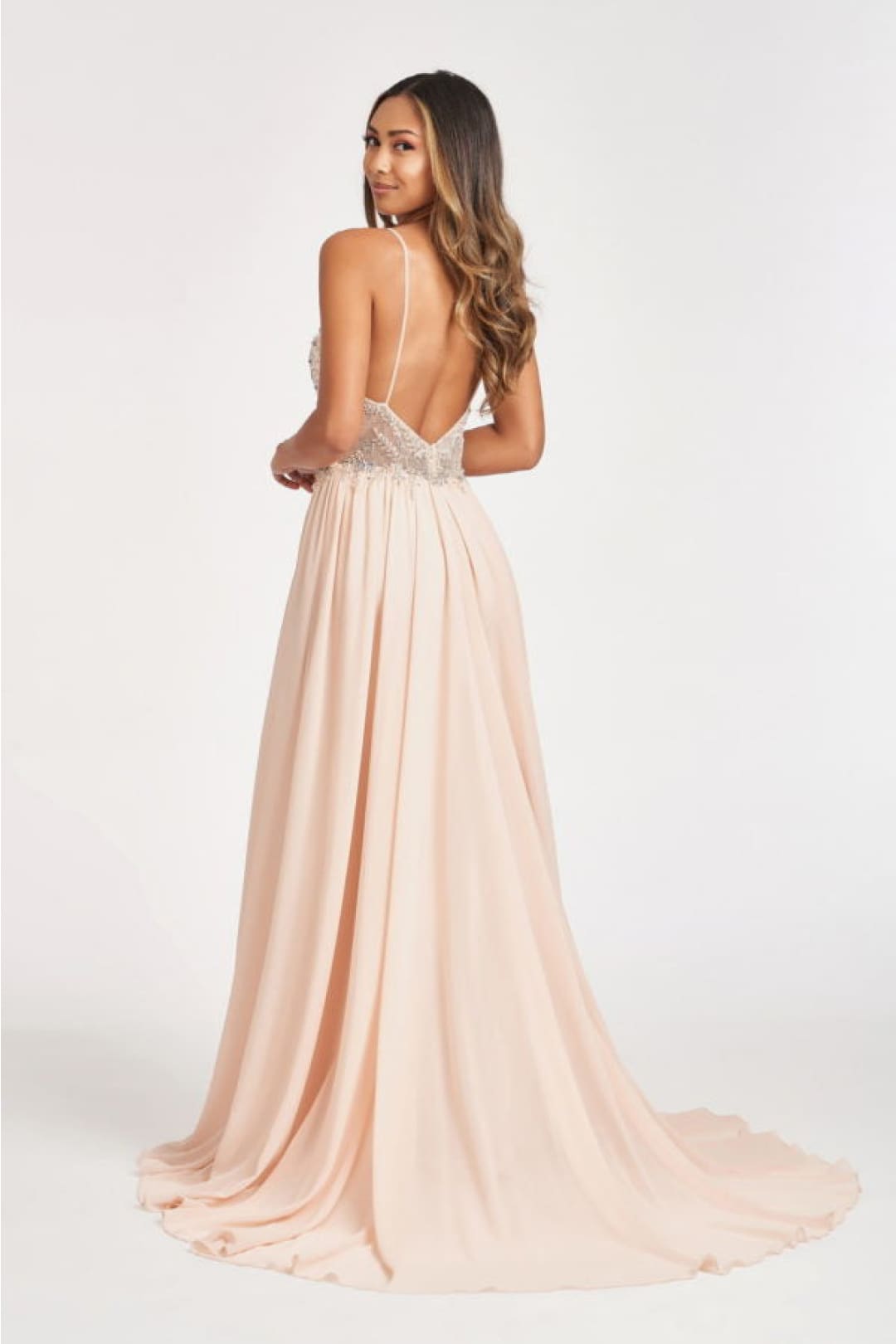 Long Beaded Bodice Chiffon Dress by Elizabeth K GL3005 - Long Formal Dresses