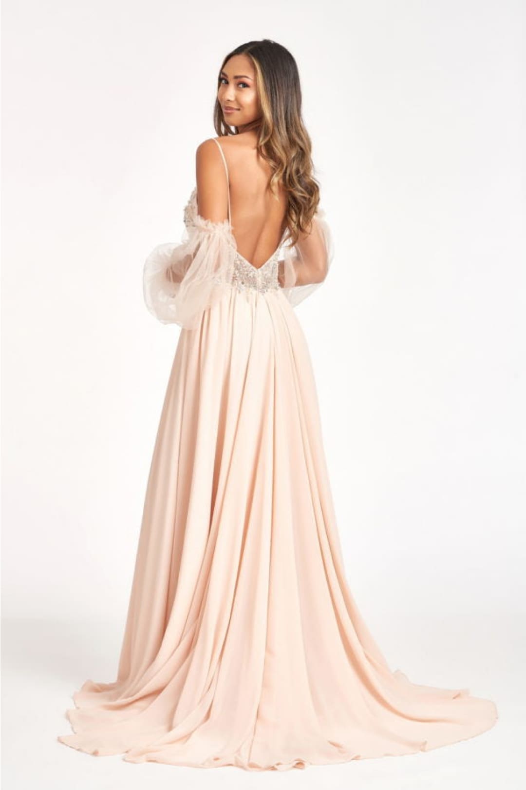 Long Beaded Bodice Chiffon Dress by Elizabeth K GL3005 - Long Formal Dresses