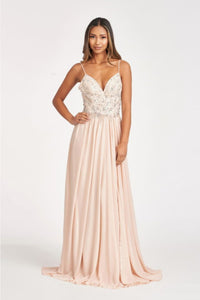 Long Beaded Bodice Chiffon Dress by Elizabeth K GL3005 - Long Formal Dresses