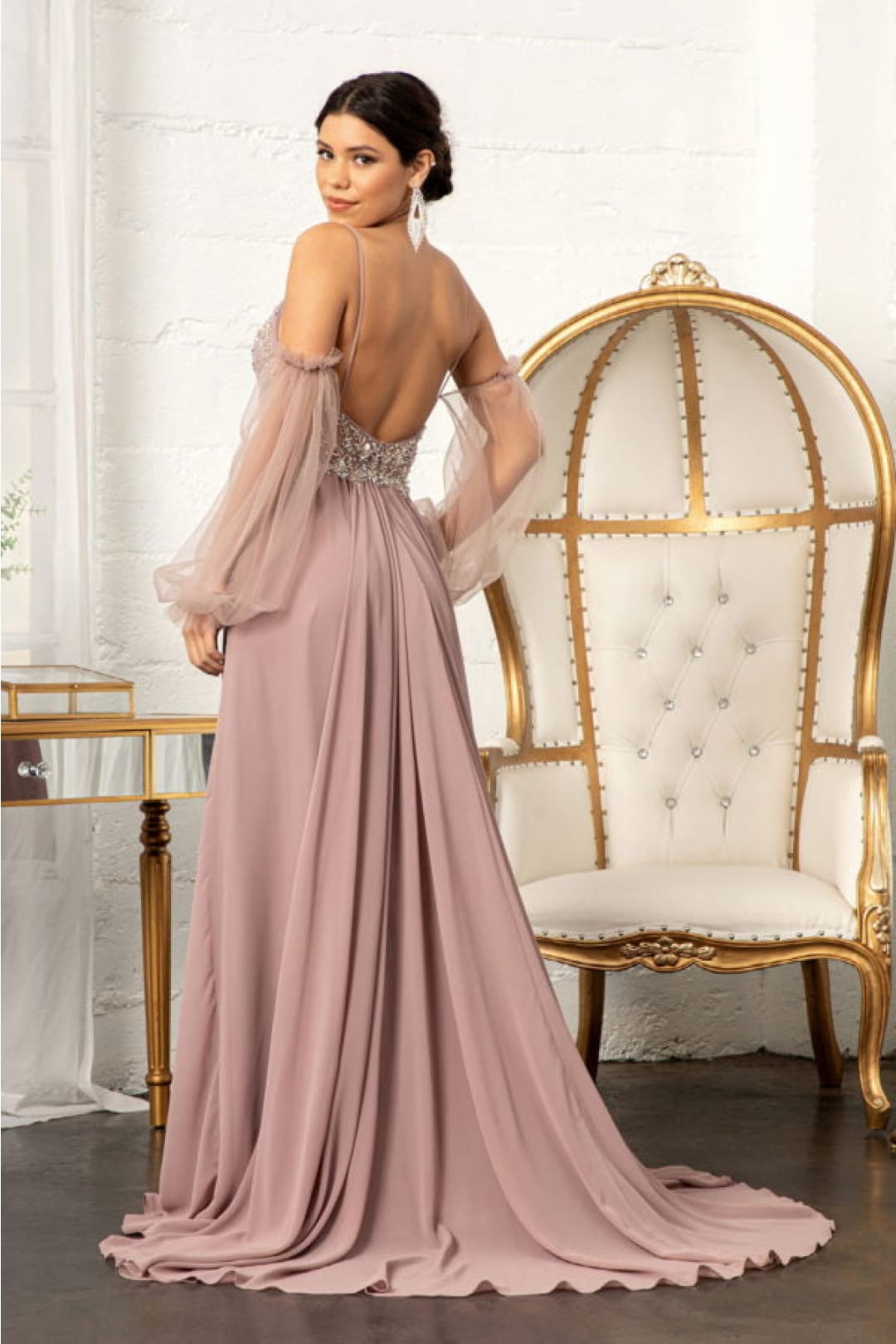 Long Beaded Bodice Chiffon Dress by Elizabeth K GL3005 - Long Formal Dresses