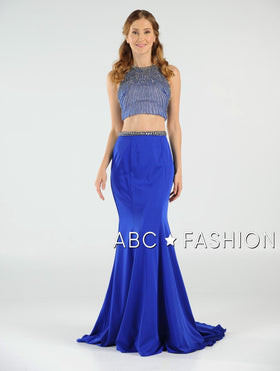 Sleeveless Beaded A-Line Open Back Gown By Poly USA 7964