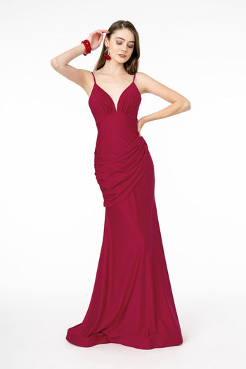 Bodycon Evening Gown - LAS1815 - BURGUNDY / XS