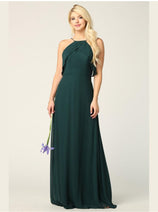 Eva USA 3315 Long Bridesmaids Ruffle Halter Chiffon Dress