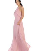 Eva USA 3315 Long Bridesmaids Ruffle Halter Chiffon Dress
