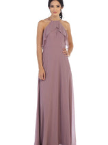Eva USA 3315 Long Bridesmaids Ruffle Halter Chiffon Dress