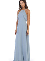Eva USA 3315 Long Bridesmaids Ruffle Halter Chiffon Dress