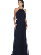 Eva USA 3315 Long Bridesmaids Ruffle Halter Chiffon Dress