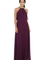 Eva USA 3315 Long Bridesmaids Ruffle Halter Chiffon Dress