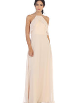 Eva USA 3315 Long Bridesmaids Ruffle Halter Chiffon Dress