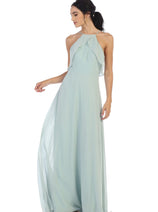 Eva USA 3315 Long Bridesmaids Ruffle Halter Chiffon Dress