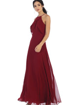 Eva USA 3315 Long Bridesmaids Ruffle Halter Chiffon Dress