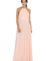 Eva USA 3315 Long Bridesmaids Ruffle Halter Chiffon Dress