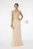 Long Cap Sleeve Chiffon Dress by Elizabeth K GL1826 - S / Champagne - Long Formal Dresses