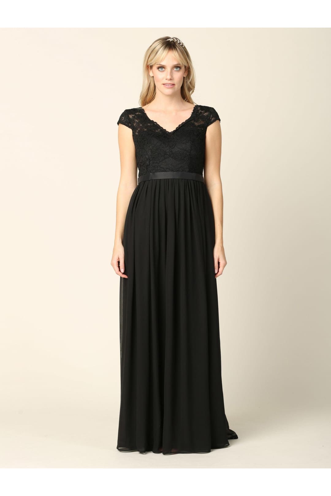 Long Cap Sleeve Mother of the Bride Formal Dress - The Dress Outlet