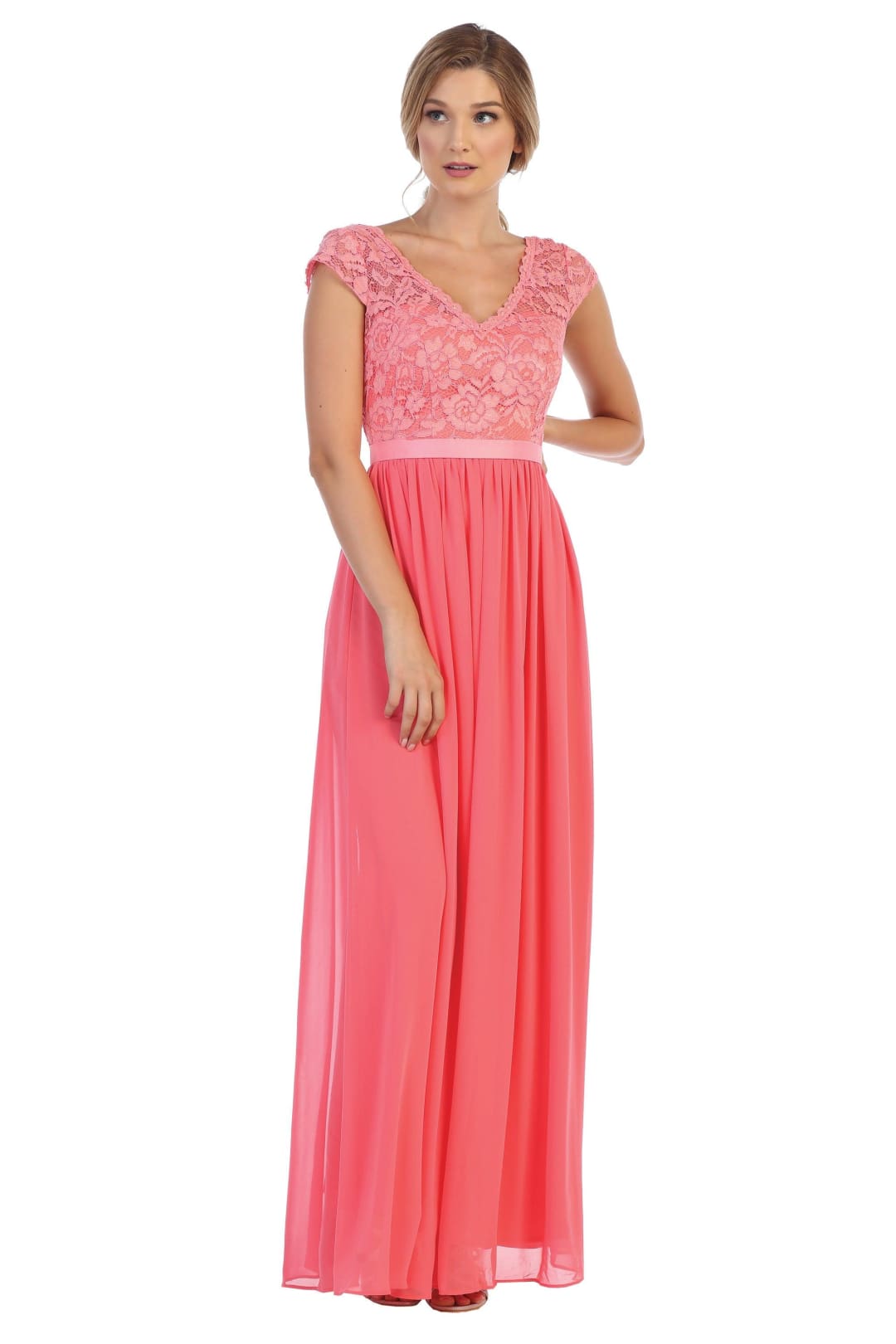 Long Cap Sleeve Mother of the Bride Formal Dress - The Dress Outlet