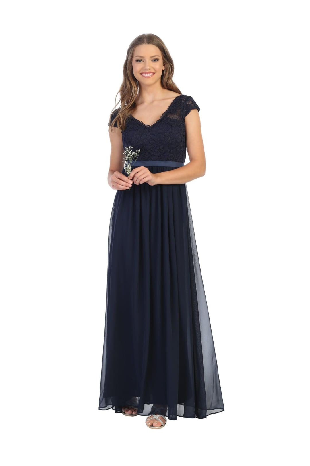 Long Cap Sleeve Mother of the Bride Formal Dress - The Dress Outlet
