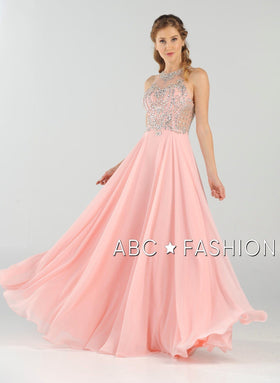 Long Sleeveless Beaded A-Line Gown By Poly USA 7912