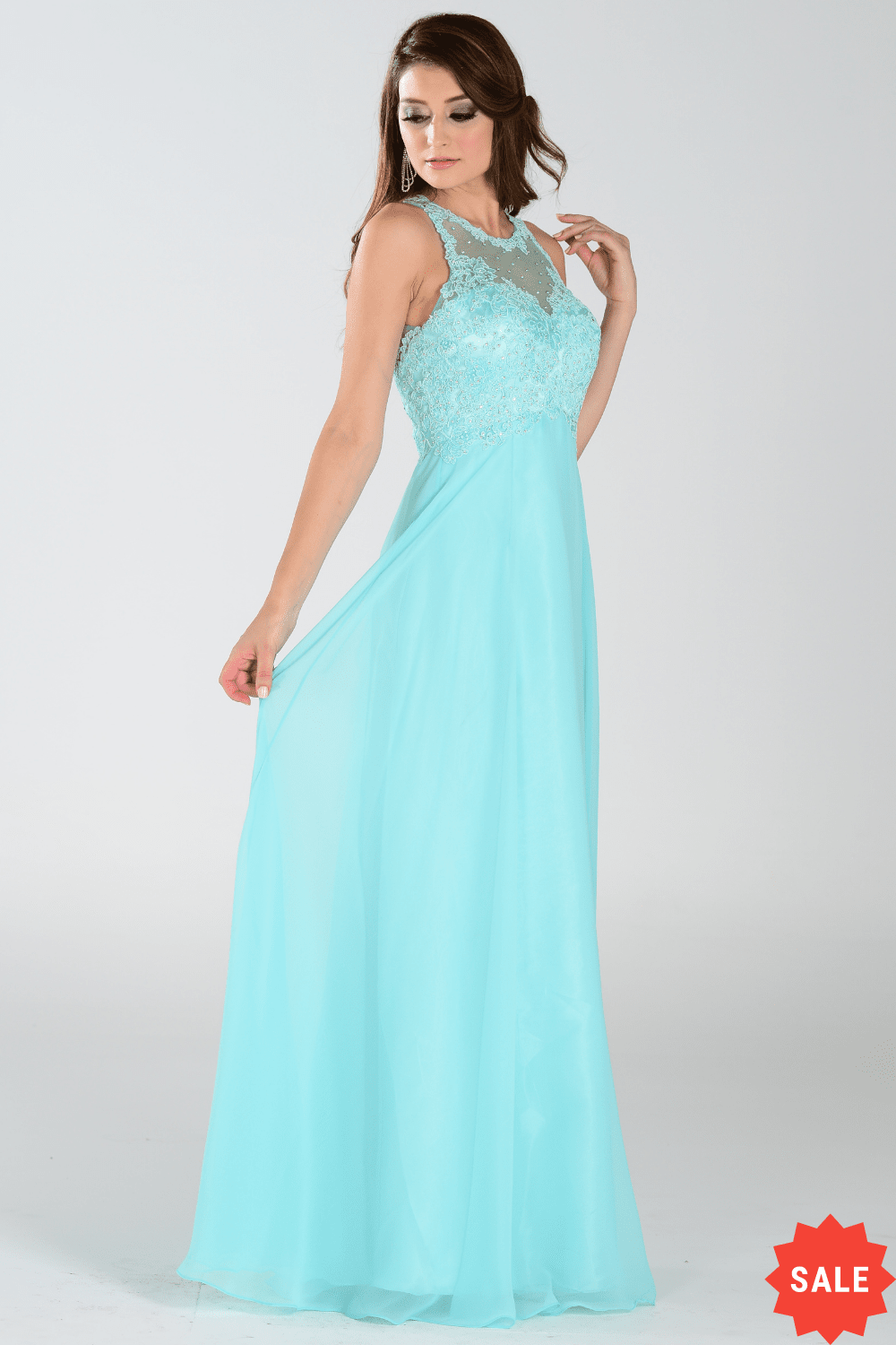 Poly USA Aqua Long Formal Dresses