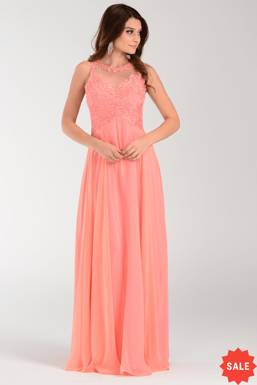 Poly USA Coral Long Formal Dresses