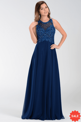 Long Sleeveless Open Back Gown By Poly USA 7454
